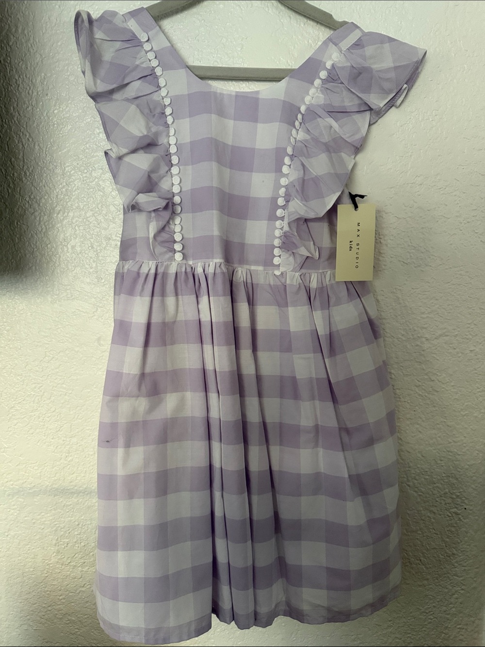 Max Studio Lilac and White Gingham Ruffle Dress